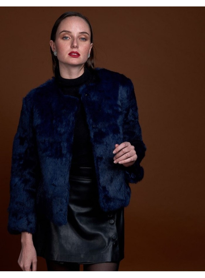 Rabbit fur jacket with round collar