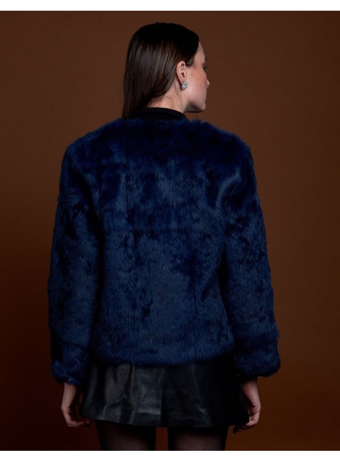 Rabbit fur jacket with round collar