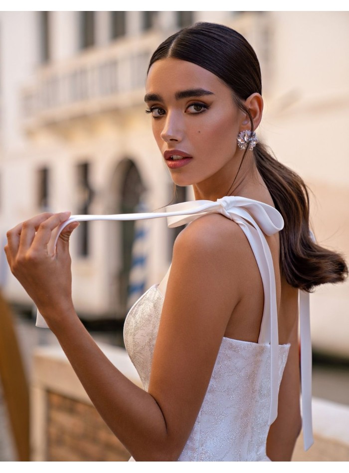 Vestido de fiesta midi con tirantes lazo y...