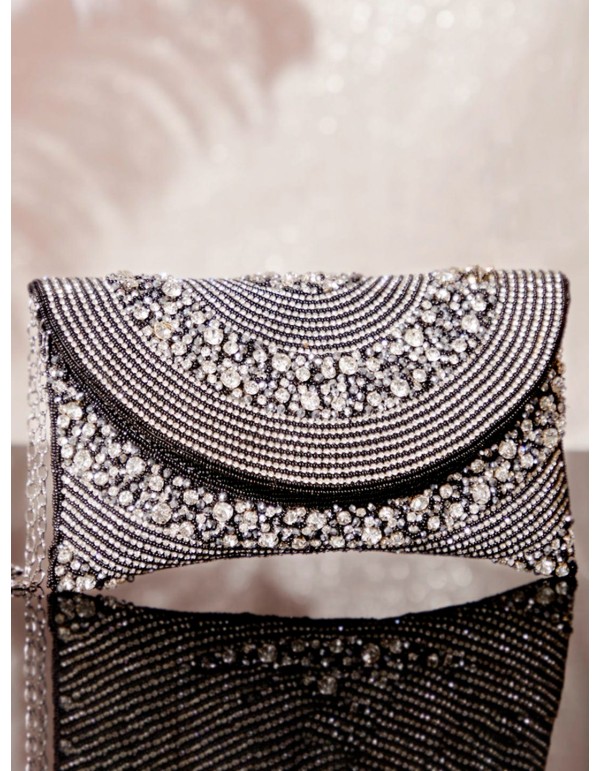 Black evening clutch bag with white crystals 2