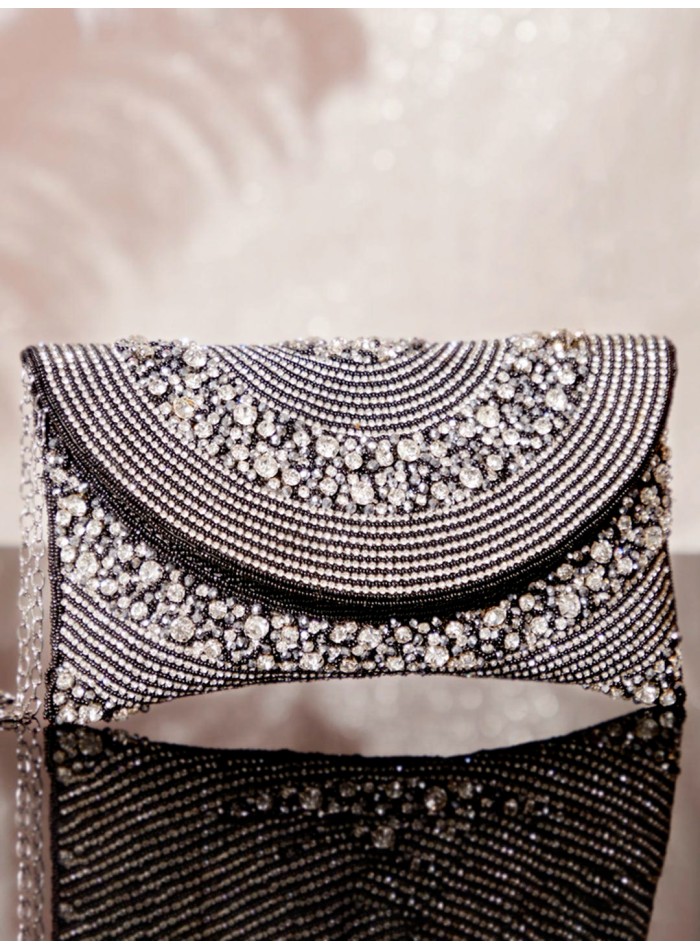 Bolso de fiesta negro con cristales blancos
