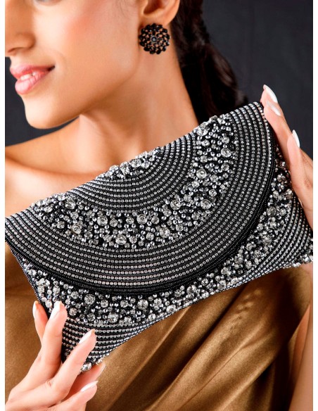 Bolso de fiesta negro con cristales blancos