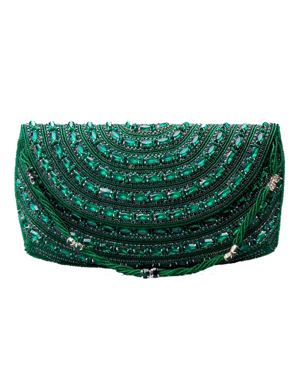 Sac de fête vert émeraude en strass