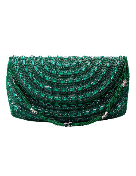 Emerald green evening clutch bag made of rhinestones