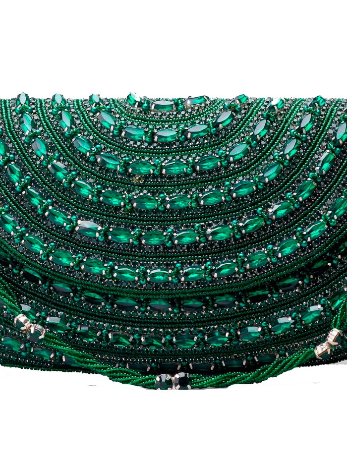Emerald green evening clutch bag made of...