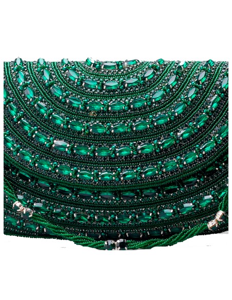 Emerald green evening clutch bag made of rhinestones