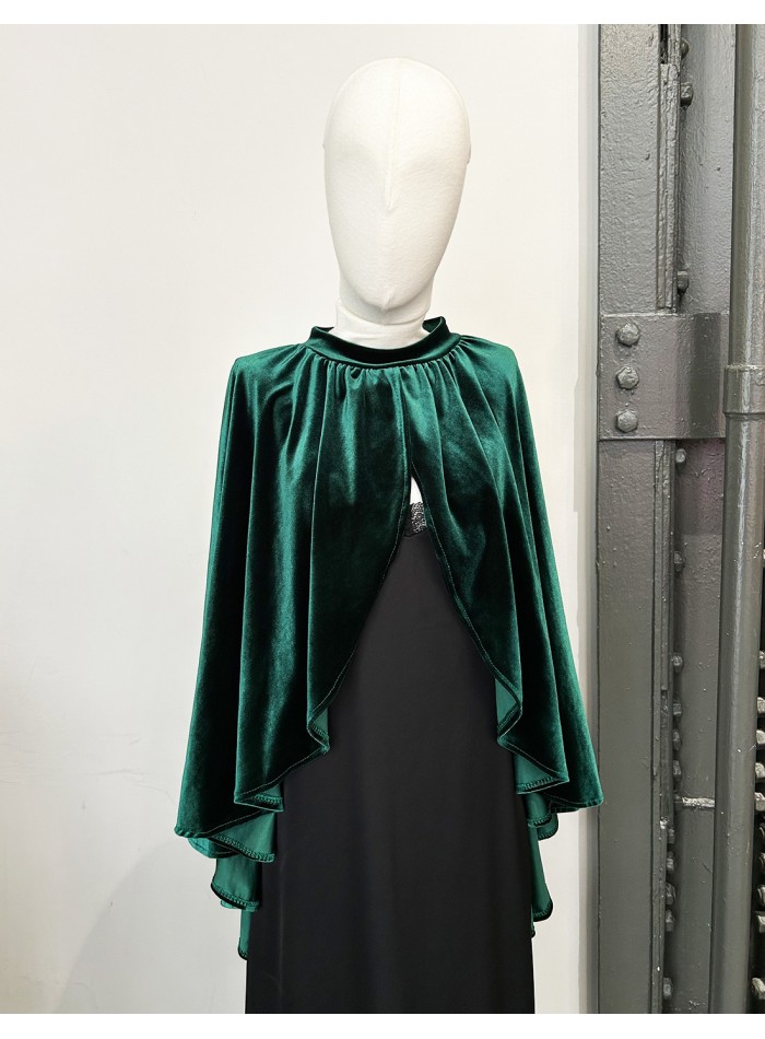 Velvet party cape with slit green