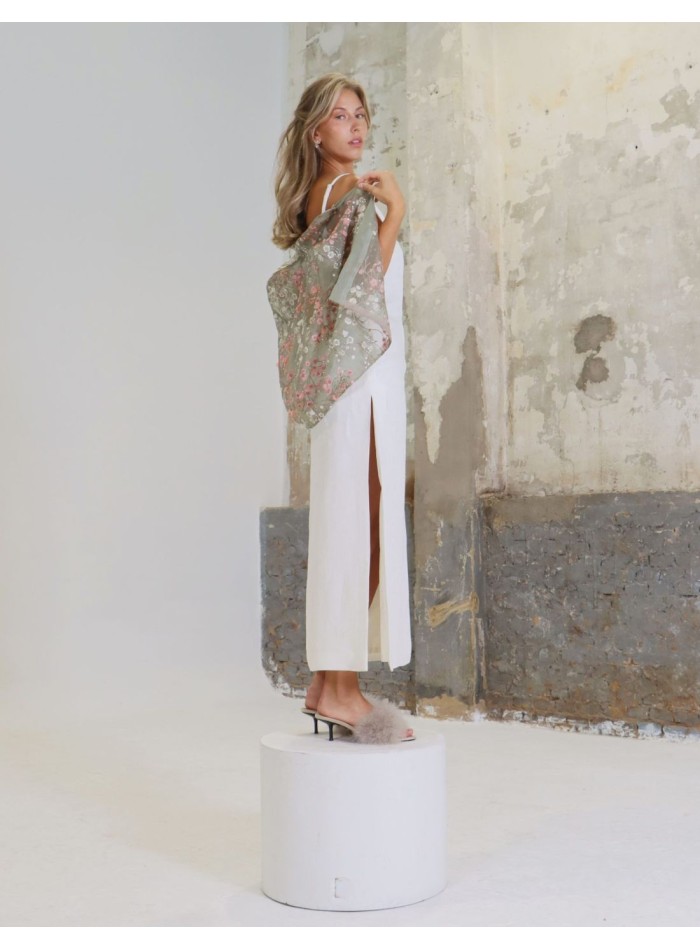 Embroidered silk organza short party cape