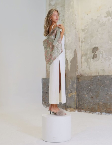 Embroidered silk organza short party cape