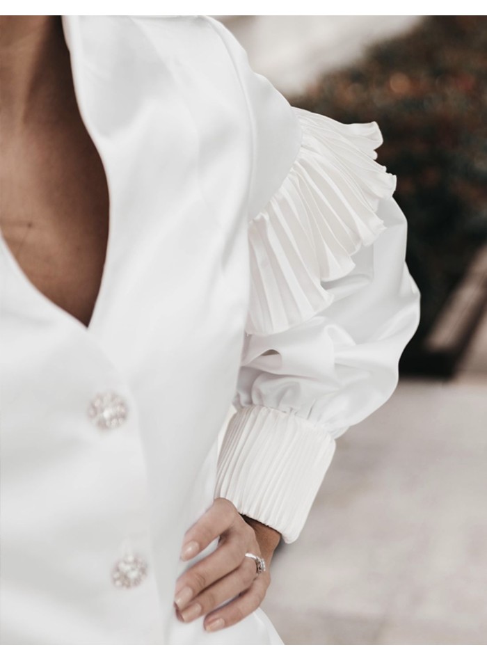 Long sleeve white jacket with swan neck and...