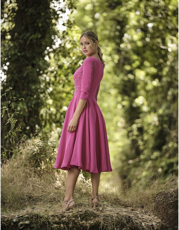 Cocktail dress with sheer bodice and flared skirt 2