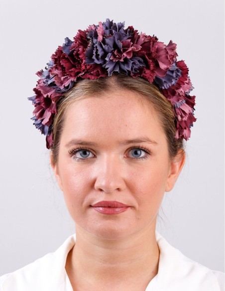 Flower headband with mauve, wine and indigo petals