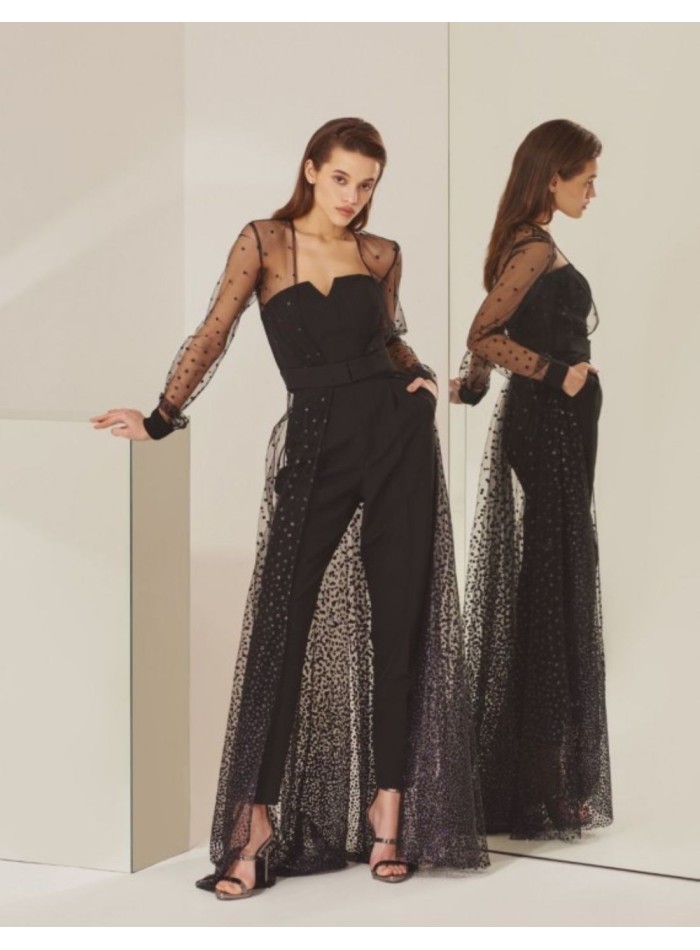 Two-piece set with strapless jumpsuit and long...