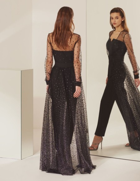 Two-piece set with strapless jumpsuit and long jacket