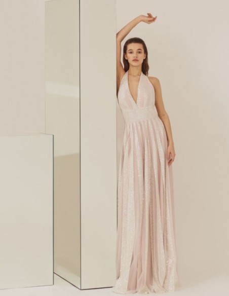 Robe longue de fête avec encolure dos nu et jupe longue