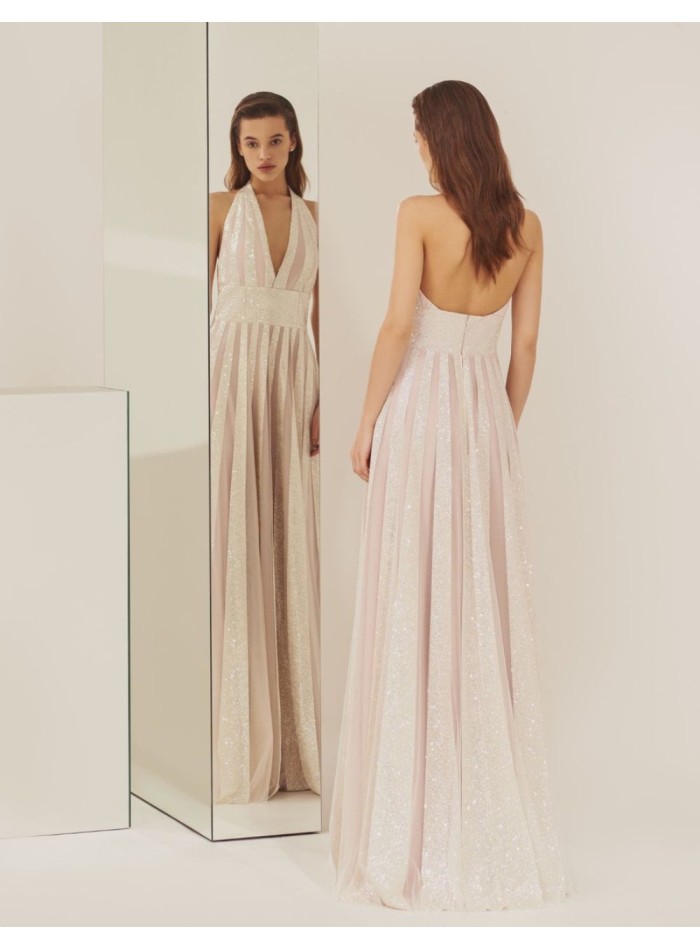 Vestido de fiesta largo con escote halter y...