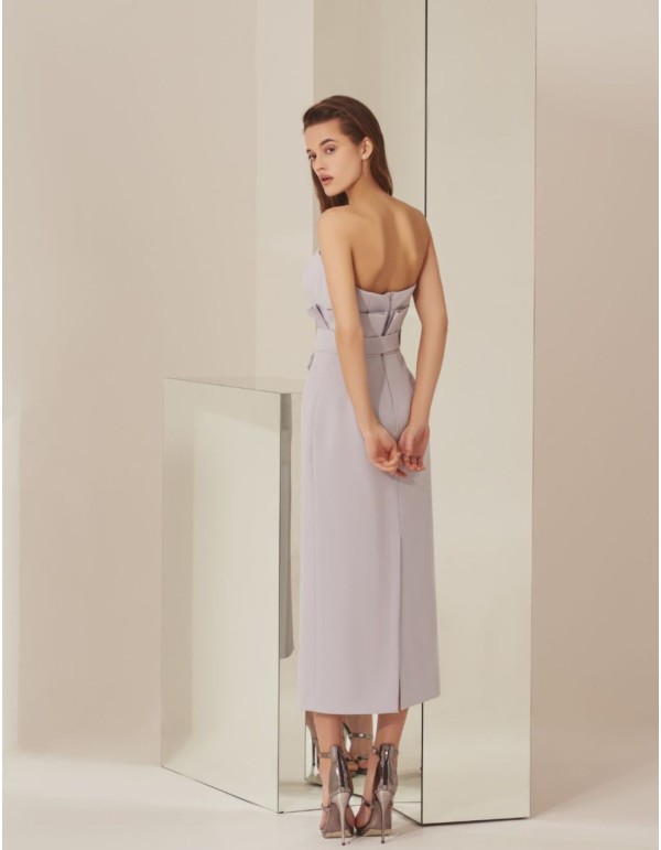 Strapless midi party dress with bow in the middle 2