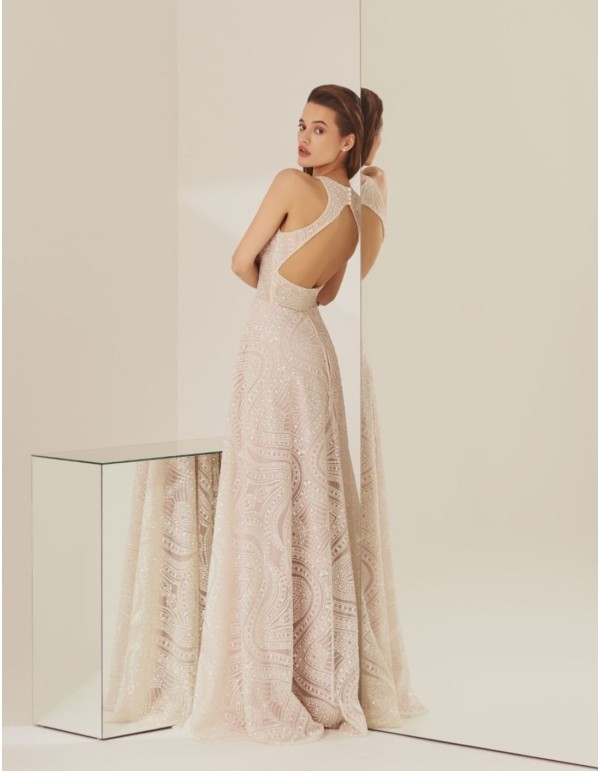 Robe longue de fête avec dentelle scintillante et dos ouvert 2