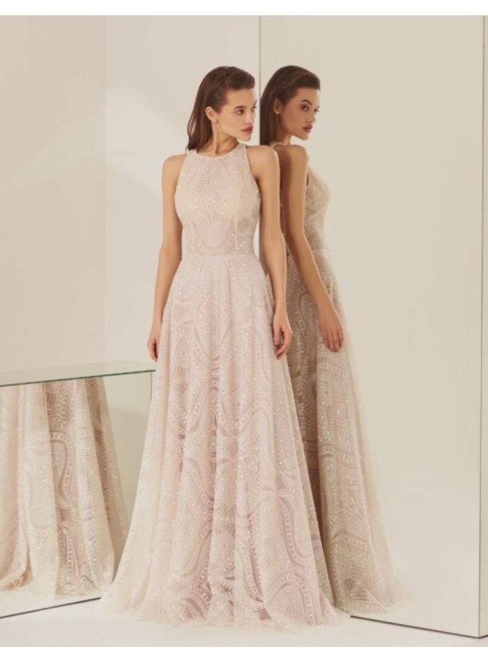 Robe longue de fête avec dentelle scintillante...