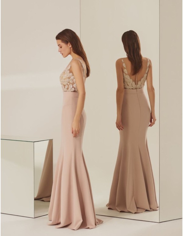 Vestido de fiesta rosa empolvado con encaje de brillo 2