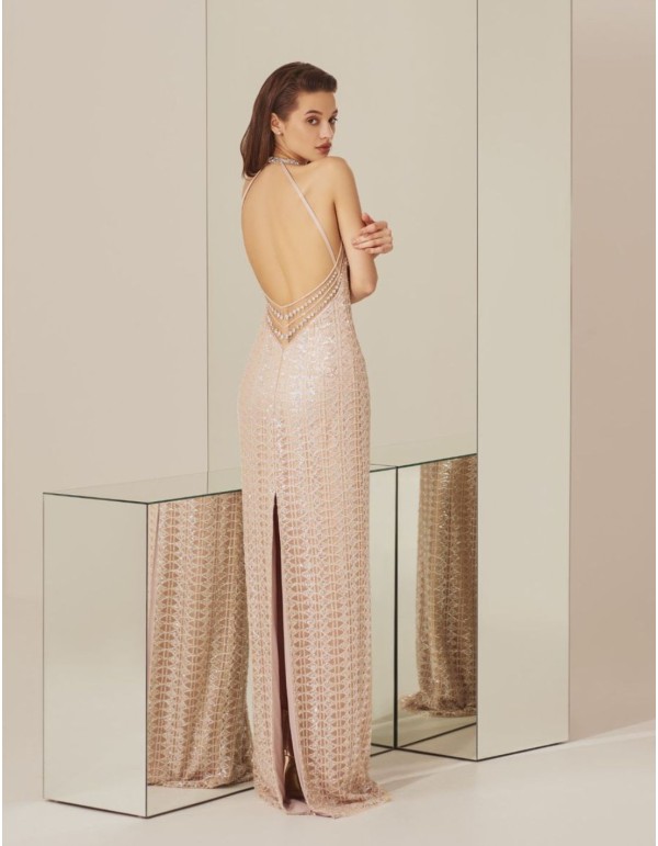 Robe de soirée décolletée à l'encolure dos nu en sequin... 2