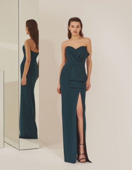 Robe de soirée vert émeraude avec un maxi nœud