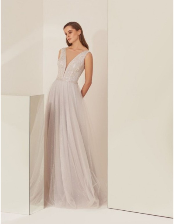 Silver party dress with rhinestone bodice