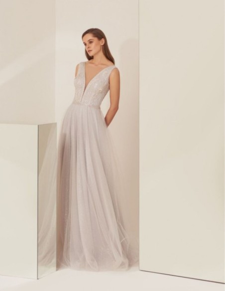 Silver party dress with rhinestone bodice