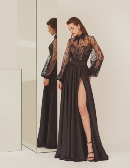 Body negro de fiesta con falda larga de abertura lateral