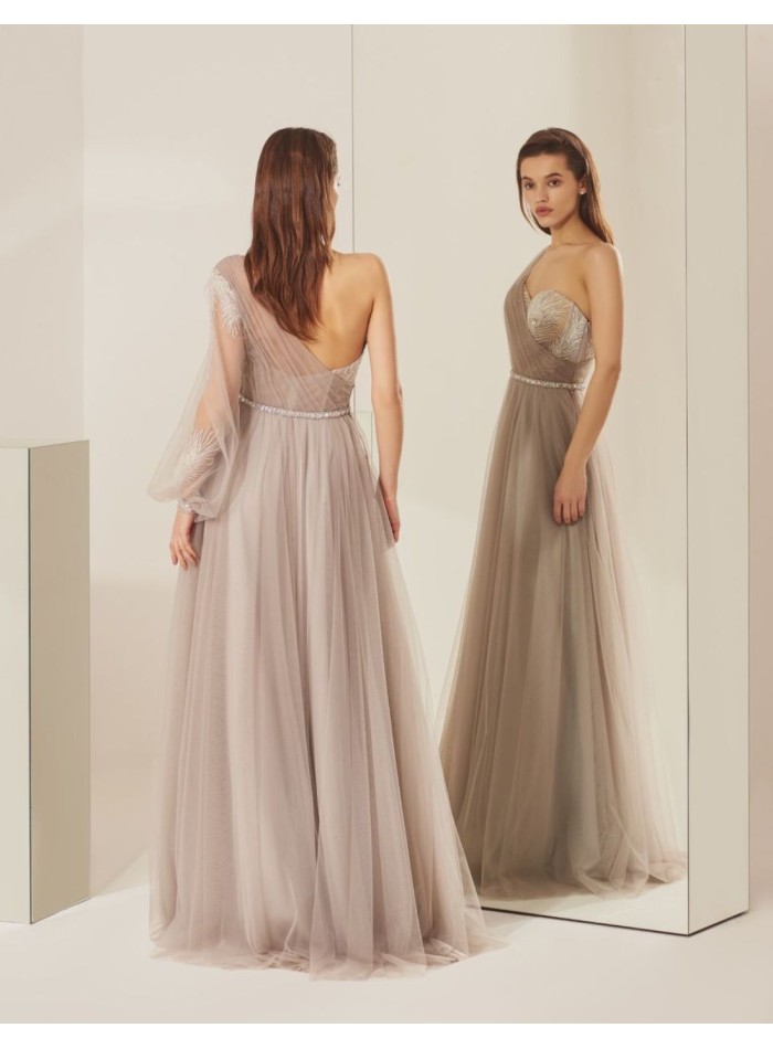 Vestido de fiesta largo asimétrico con falda de...