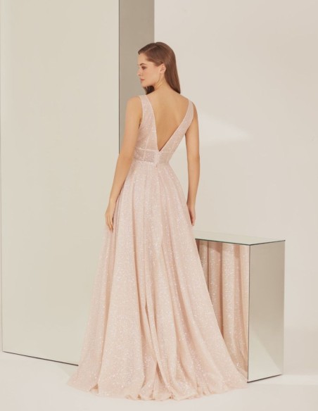 Robe longue de fête avec encolure et jupe scintillantes