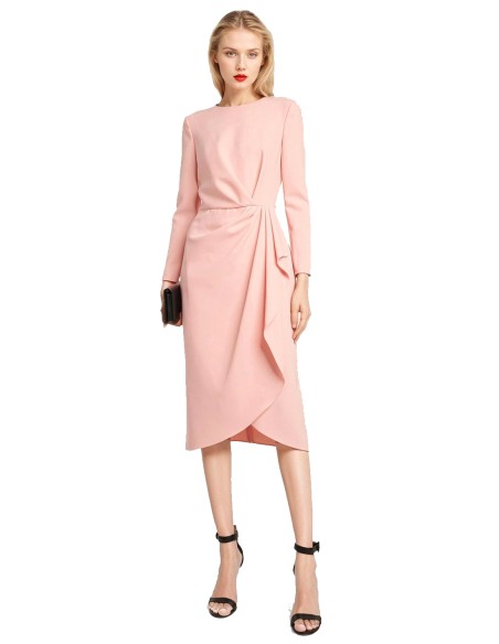 Midi party dress with ruching and cinched waist pink