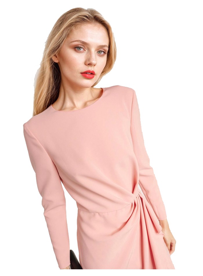 Vestido midi de fiesta con fruncido y cintura ceñida rosa palo