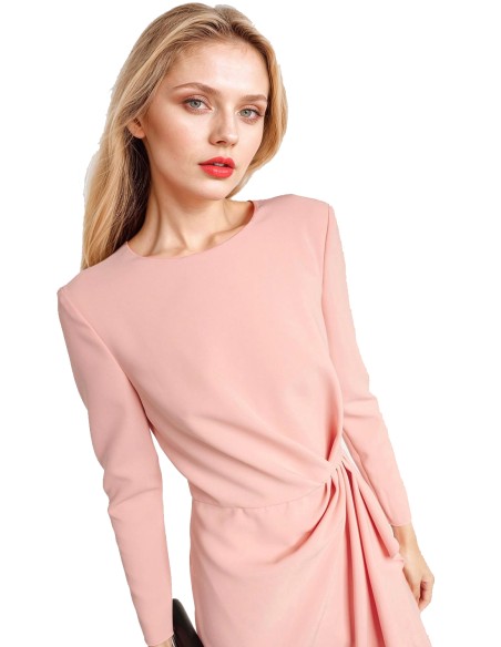 Vestido midi de fiesta con fruncido y cintura ceñida rosa palo