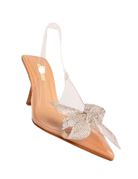 Transparent thin high heel shoes with glitter bow