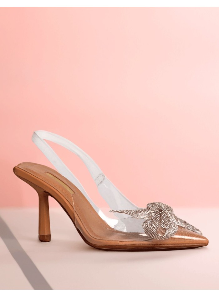 Zapatos de tacón fino transparentes con lazo de...