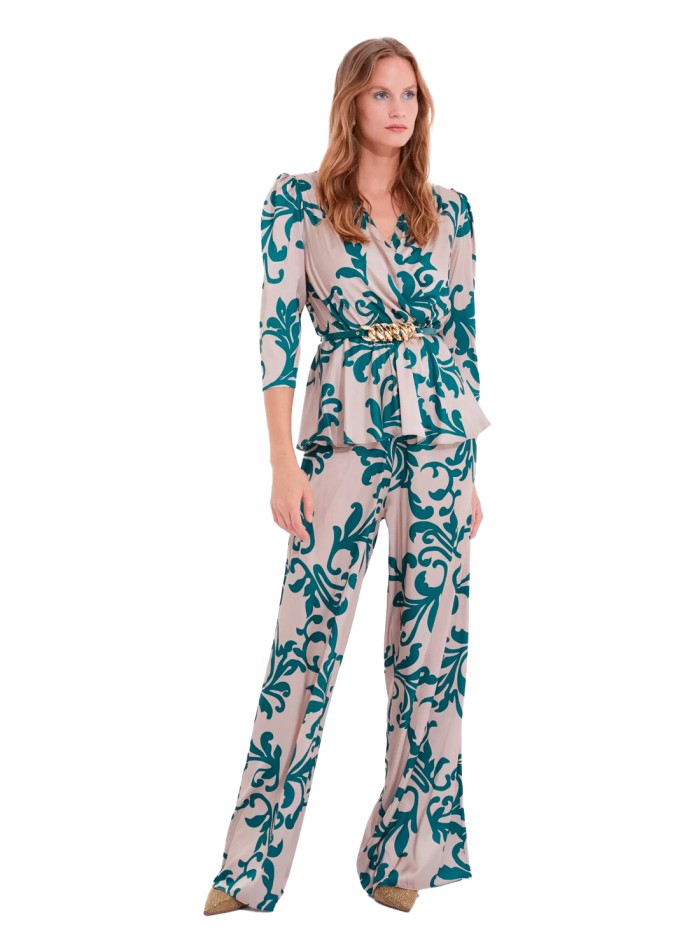 Ensemble blouse et pantalon imprimés