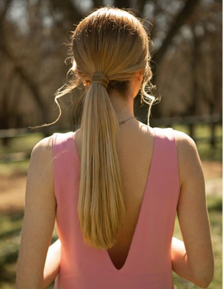 Vestido midi de fiesta satén rosa camelia