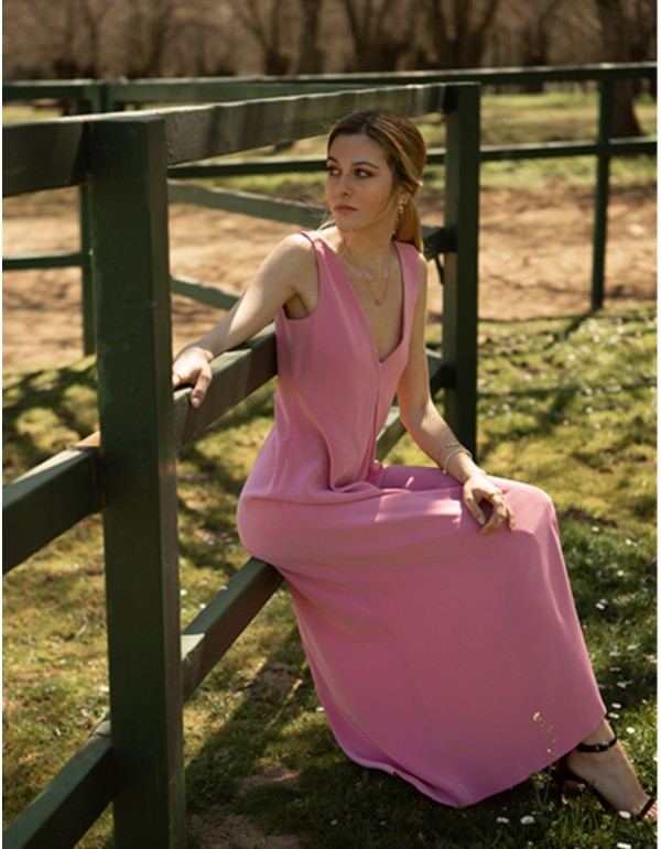 Vestido midi de fiesta satén rosa camelia