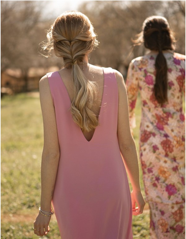 Camellia pink satin party midi dress 2