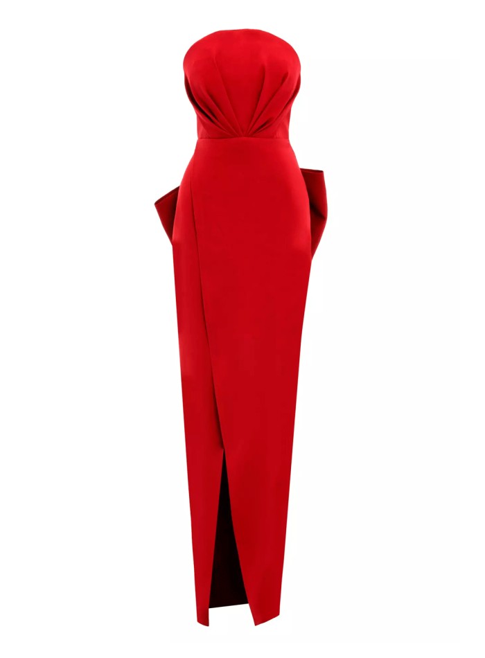 Evening dress with strapless neckline and maxi...