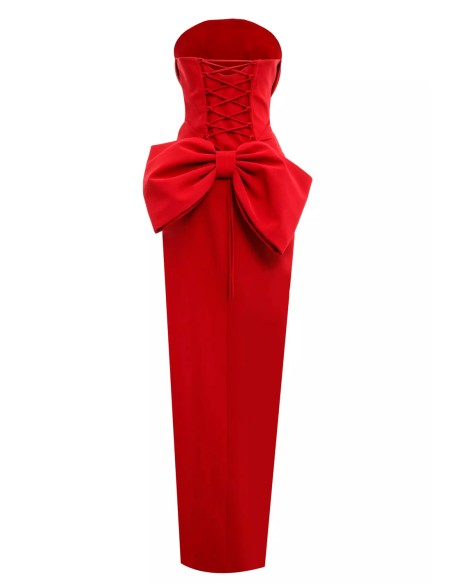 Vestido de Fiesta largo con escote palabra de honor y maxi lazo en la espalda