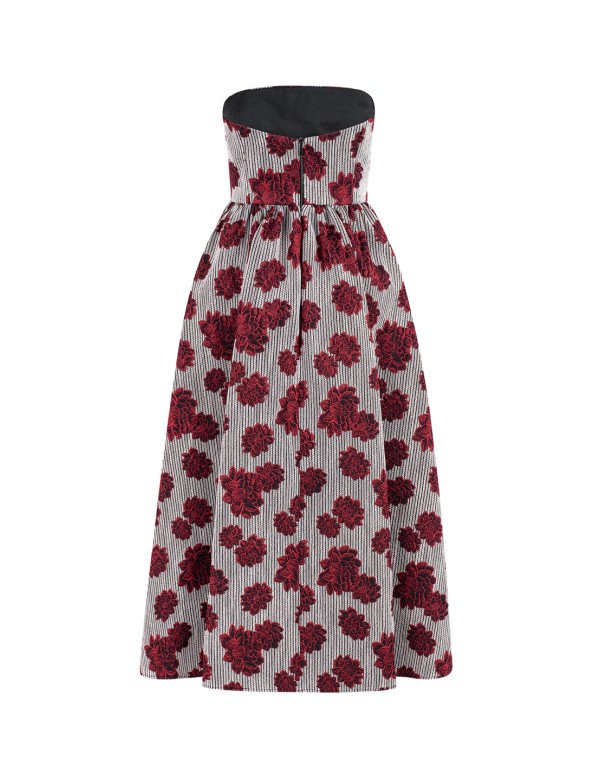 Vestido de fiesta midi estampado y escote palabra de honor 2