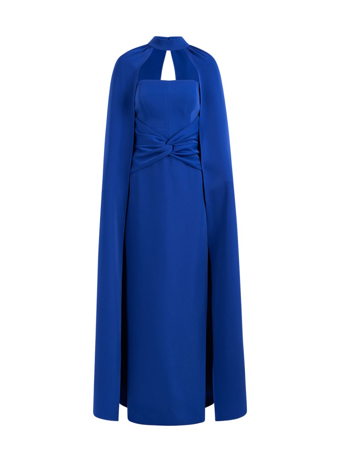 Long strapless ball gown with cape