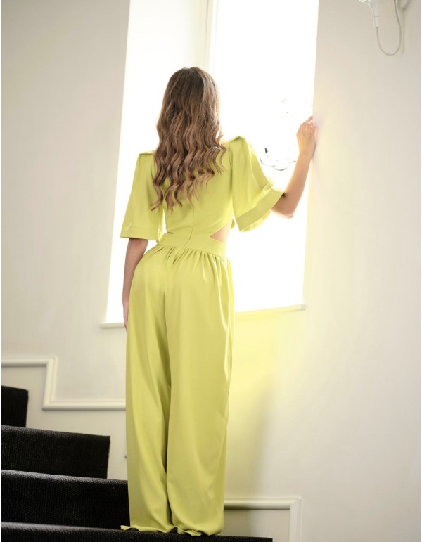 Lime cut-out party jumpsuit with short sleeves 2