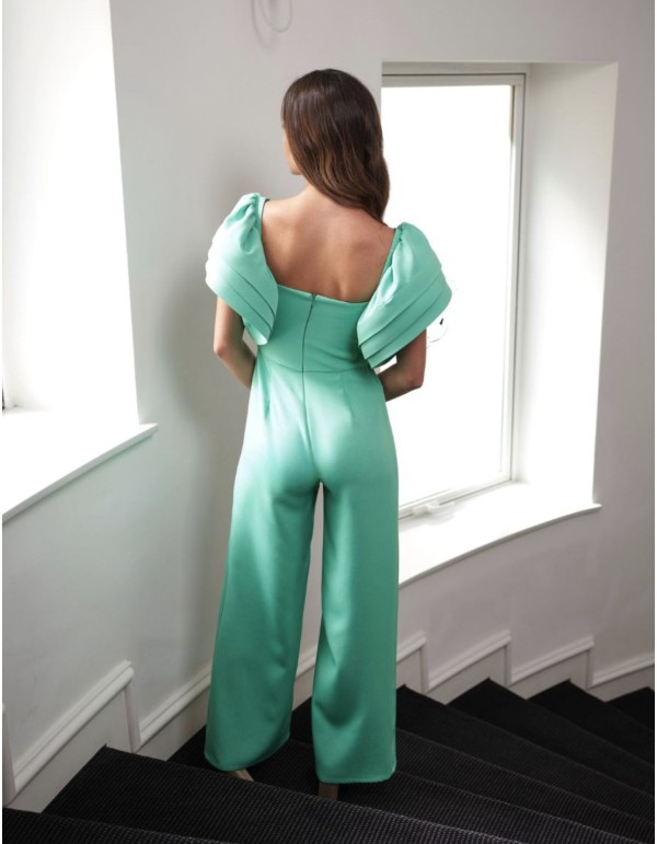 Plain long party jumpsuit with flowing cape sleeves 2