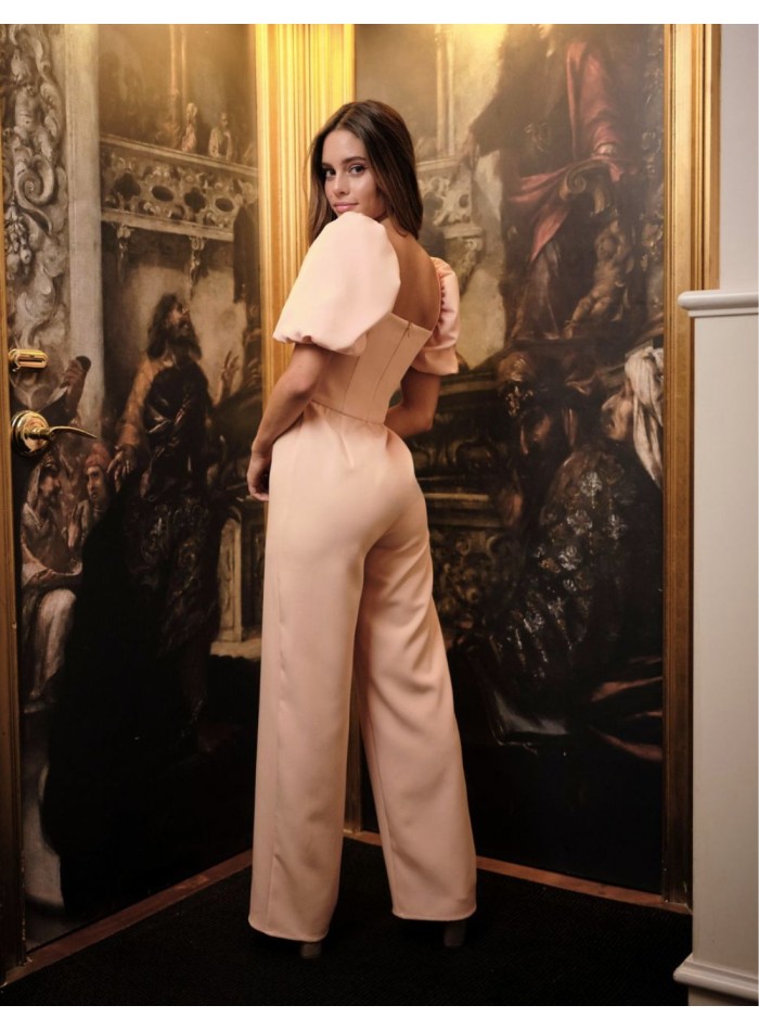 Long party jumpsuit with square neckline and...