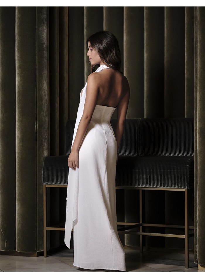 Long party dress with halter neckline and...