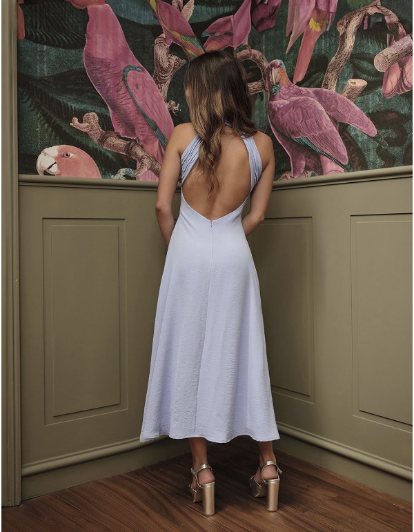 Light blue midi party dress with halter neckline 2