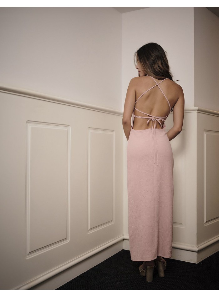 Powder pink midi dress with open back